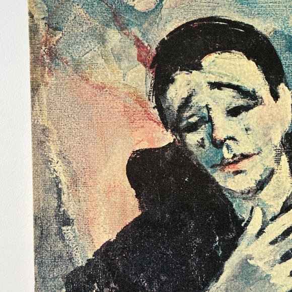 "SAD FACE CLOWN" Print on Canvas 28 x 22 Inches, MCM Mid-Century - Picture 4 of 12